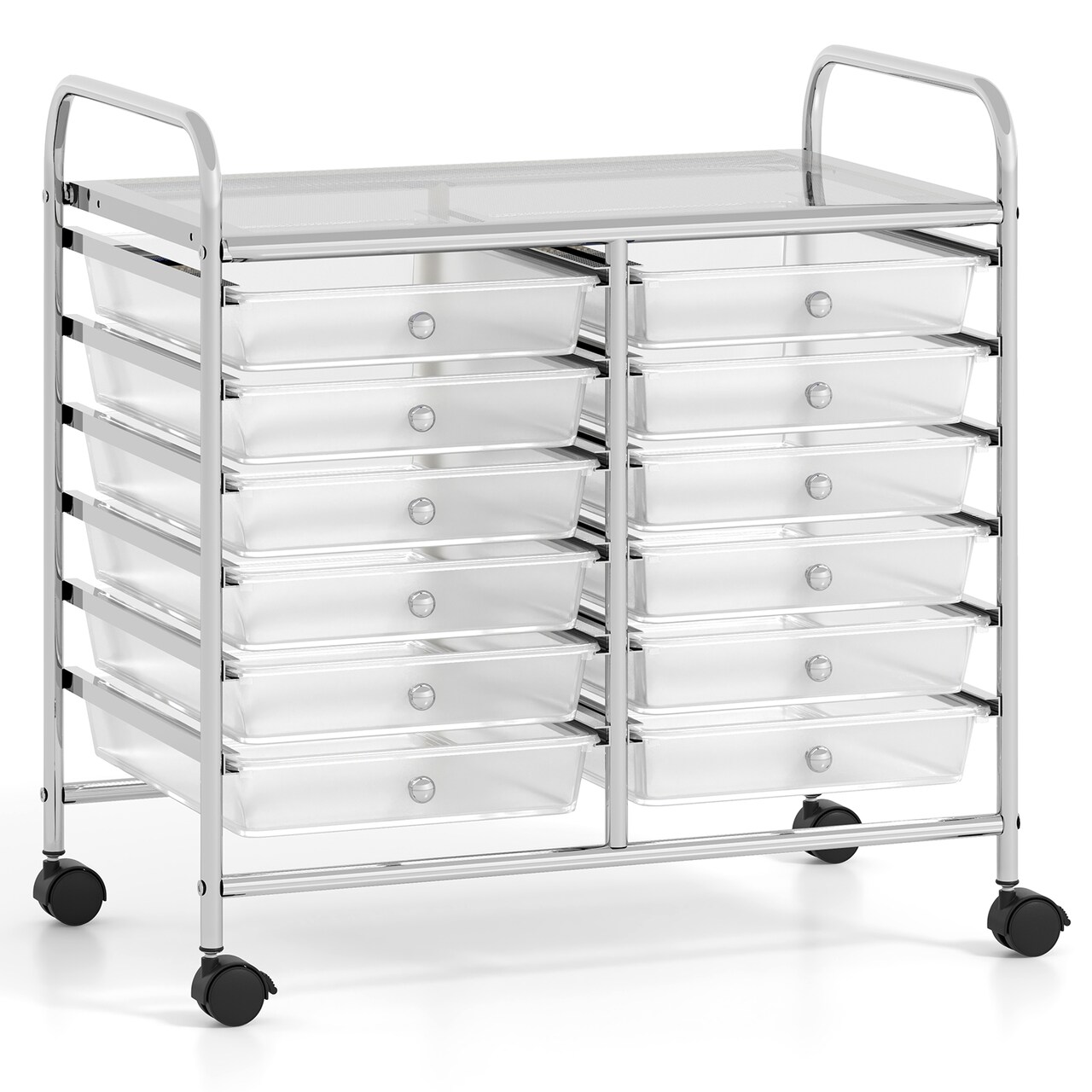 Rolling Organizer Cart with 12 Plastic Drawers Lockable Casters and Metal Frame for Craft and School Supplies